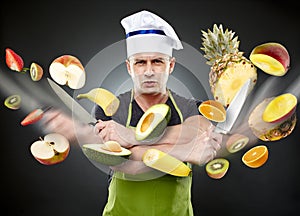 Fast cook slicing vegetables in mid-air