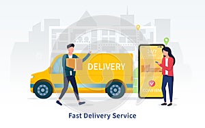 Fast courier delivery service 24-7 concept