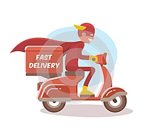 Fast delivery, the boy in a superhero costume.