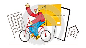 Fast delivery concept. Courier with a box on a bike. Food delivery service