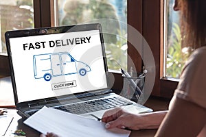 Fast delivery concept on a laptop screen