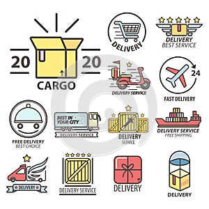 Fast delivery and express shipping logistics linear icons collection