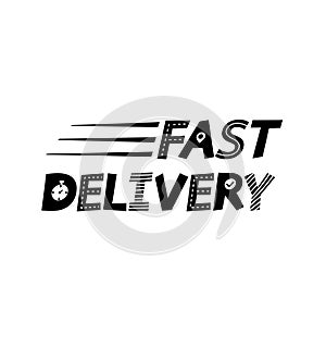 Fast delivery. hand drawn ornament lettering. Template for logo, banner, poster, flyer, greeting card, web design, print