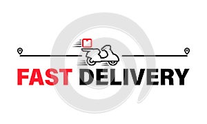 Fast delivery icon. Scooter transportation. Location signs. Vector on isolated white background. EPS 10
