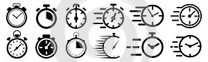 Fast delivery icon with timer. Fast stopwatch line icon. Fast delivery shipping service sign. Speed clock symbol urgency, deadline