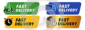 Fast delivery label stamp sticker quick express shipping design set graphic seal