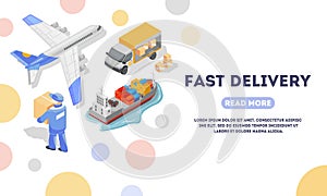 Fast delivery landing page template. Express, overnight, expedited carriage, shipping.