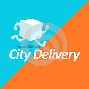 Fast delivery logo template design with a running box.