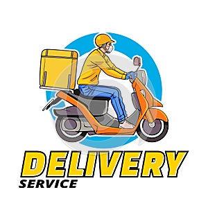 Fast delivery man with motorcycle