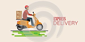 Fast delivery man ride bike get order