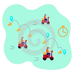 Fast delivery by motorcycle or scooter. Couriers quickly deliver the goods to the buyer. Food service. Express transportations