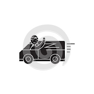 Fast delivery service black vector concept icon. Fast delivery service flat illustration, sign