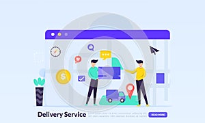 Fast Delivery service, order tracking, free shipping global logistic, landing page template for banner, flyer, ui, web, mobile app