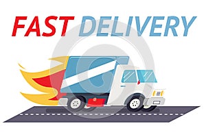 Fast delivery truck flat design template vector illustration