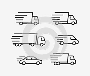 Fast delivery truck icon set. Transport, transportation vector