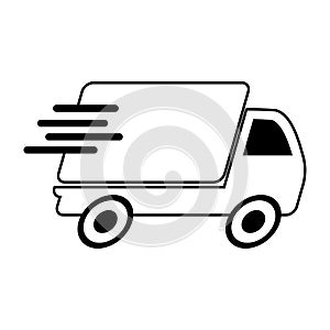 Fast delivery truck icon. Vector concept of shipping service. Symbol of transport van or package courier. Illustration of speed
