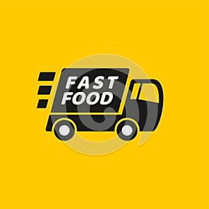 Fast delivery. Truck icon on yellow background
