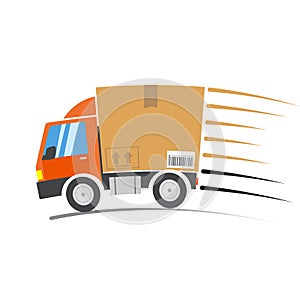 Fast delivery truck with motion lines, vector