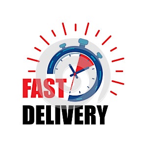 Fast delivery watch service with red arrows. Express fast delivery service stopwatch icon vector eps10.  fast Delivery watch icon.