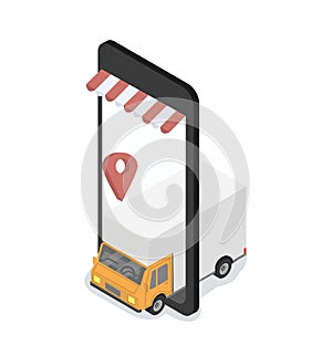 Fast delivery by Yellow cargo truck on mobile