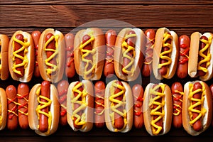 fast dog bread sausage hot hot american dog food background sauce meat. Generative AI.