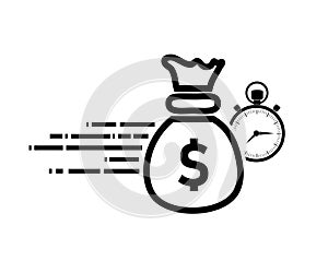 Fast Dollar money providence, business and finance services, financial solution. Dollar with stopwatch icon. Vector illustration