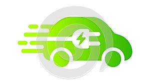 Fast electric car with plug icon symbol, EV car, Green hybrid vehicles charging point logotype, Eco friendly vehicle concept