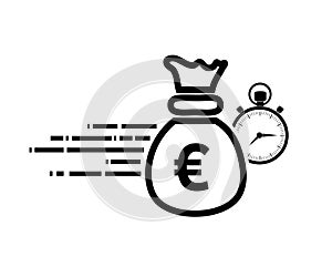 Fast Euro money providence, business and finance services, financial solution. Euro with stopwatch icon. Vector illustration