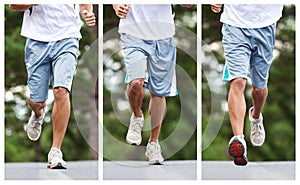 Fast, faster, fastest. Composite shot of a man running outdoors.