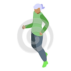 Fast female running icon isometric vector. Senior pensioner