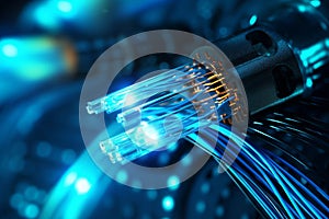 Fast fibre internet computer cable transmiting broadband telecommunication services through a cloud based global communication big