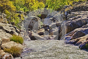 Fast flow river in the autumn autumn