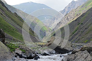 A fast-flowing mountain river in the Greater Caucasus range, Shahdag National Park, Azerbaijan