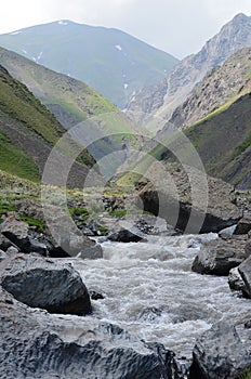 A fast-flowing mountain river in the Greater Caucasus range, Shahdag National Park, Azerbaijan