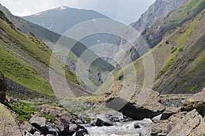 A fast-flowing mountain river in the Greater Caucasus range, Shahdag National Park, Azerbaijan