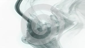 Fast-flying gray smoke watercolor from above, abstractly on a white background