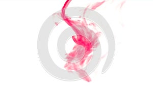 Fast-flying red smoke watercolor from above, abstractly on a white background