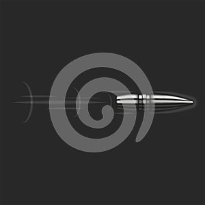 Fast flying silver bullet realistic vector illustration, a symbol of military aggression and danger, weapons against vampires photo