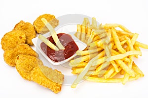 Fast food assortment on white