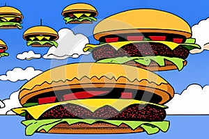 Fast food attacks - Flying UFO burgers in the sky