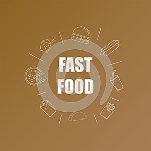 Fast food background from line icon. Linear vector pattern.