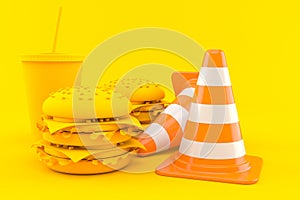 Fast food background with traffic cone