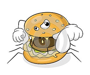 Fast food bad eating concept spider hamburger