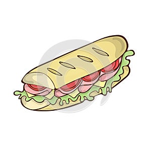 Fast food baguette icon vector cartoon handdrawn