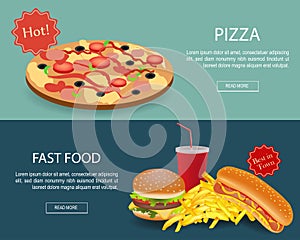 Fast Food banner set. Website header