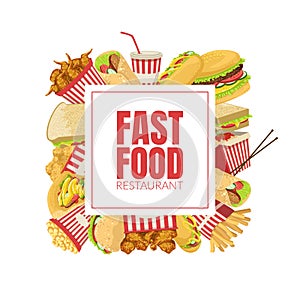 Fast Food Banner Template, Menu or Advertising Banner, Poster, Flyer, Brochure or Packaging Vector Illustration