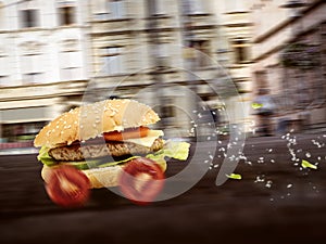 Fast food burger is delivered quickly photo