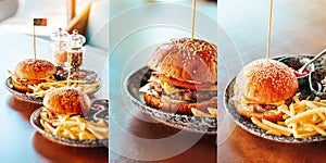 Fast food burgers collage.