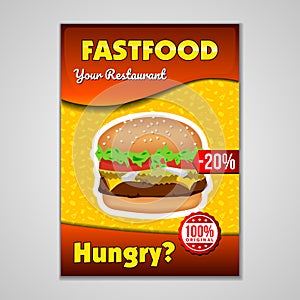 Fast food or burgers flyer design template in A5 or A4 size. Brochure and Layout Design. food concept.