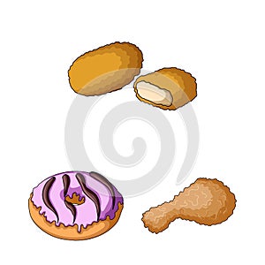 Fast food cartoon icons in set collection for design.Food from semi-finished products vector symbol stock web